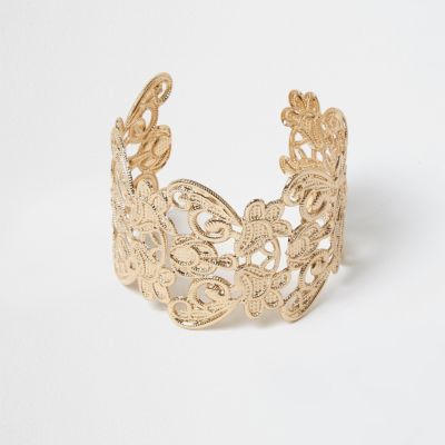 Gold tone filigree cuff bracelet
